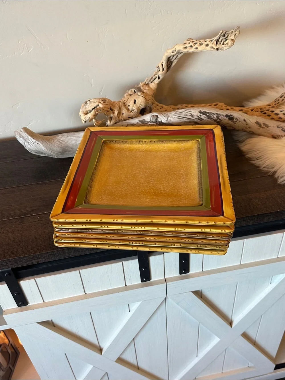 Clay Art Toscana StoneLite Hand Painted Square Set Of 6 Dinner Plates 11”